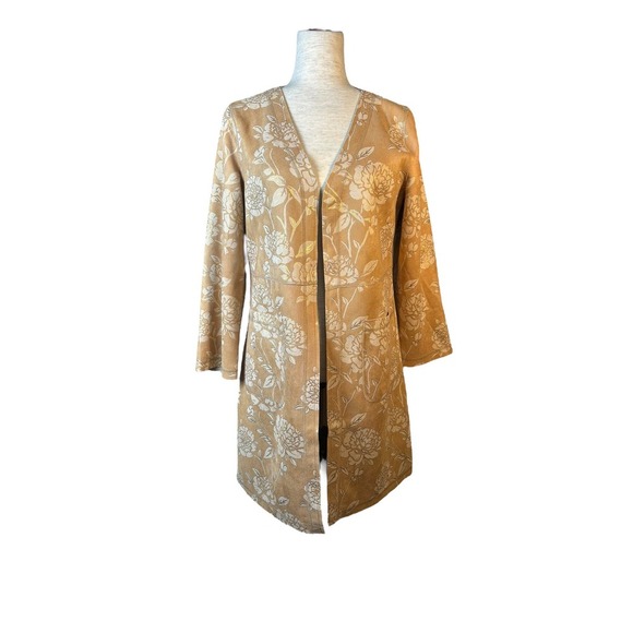 Solitaire Woman's Beige Floral Gold Accents Open Jacket Blazer Size Small - Picture 1 of 9